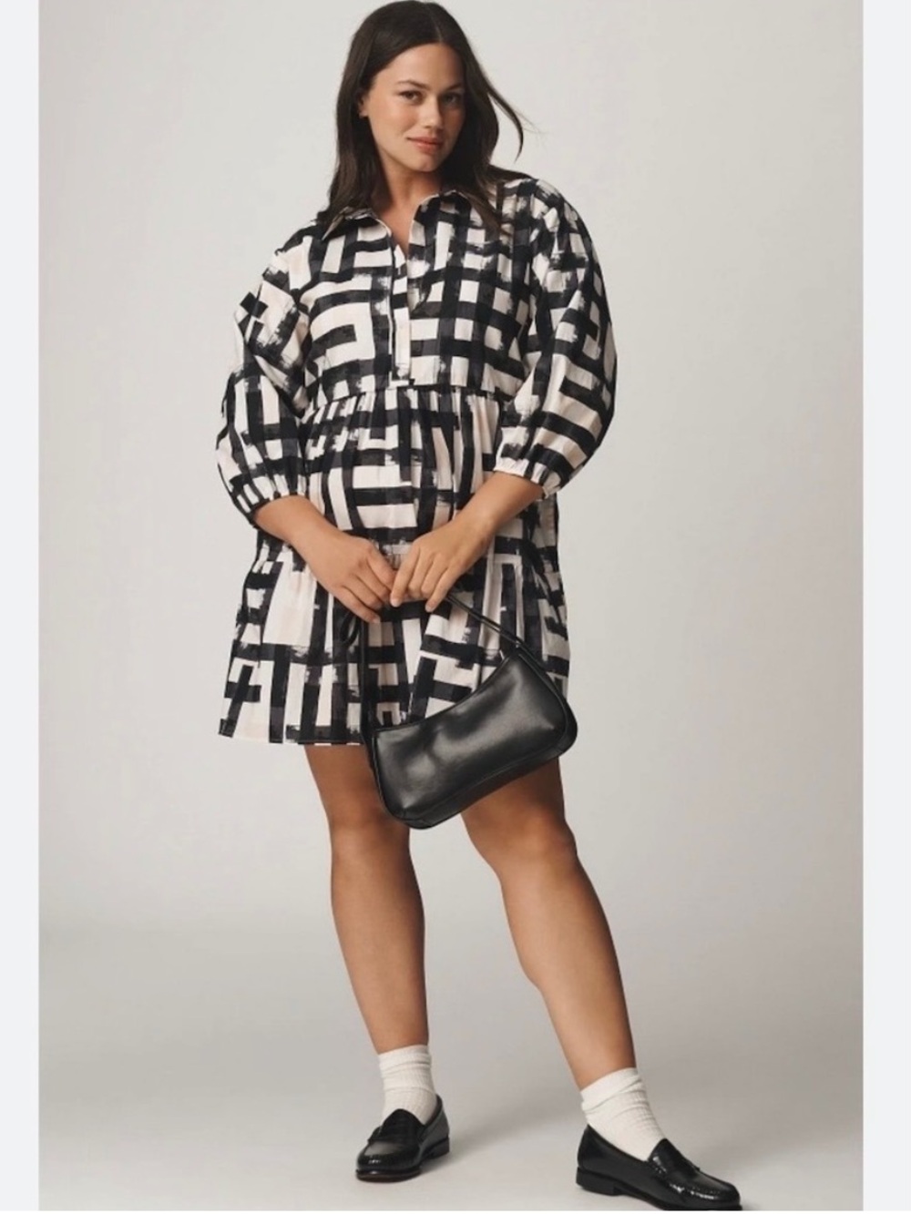 Anthropologie Maeve Bettina Tiered Mini Shirt Dress in Carbon Print 2X